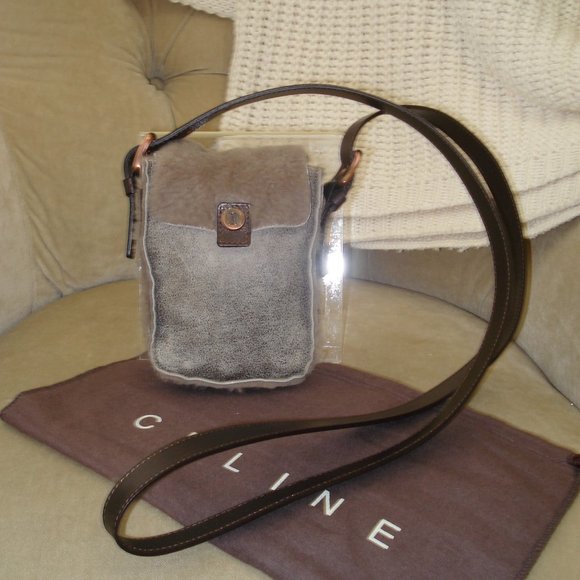 VTG Auth CELINE Iconic Triomphe CE00/22 Shearling Mini Crossbody Bag - Picture 1 of 9